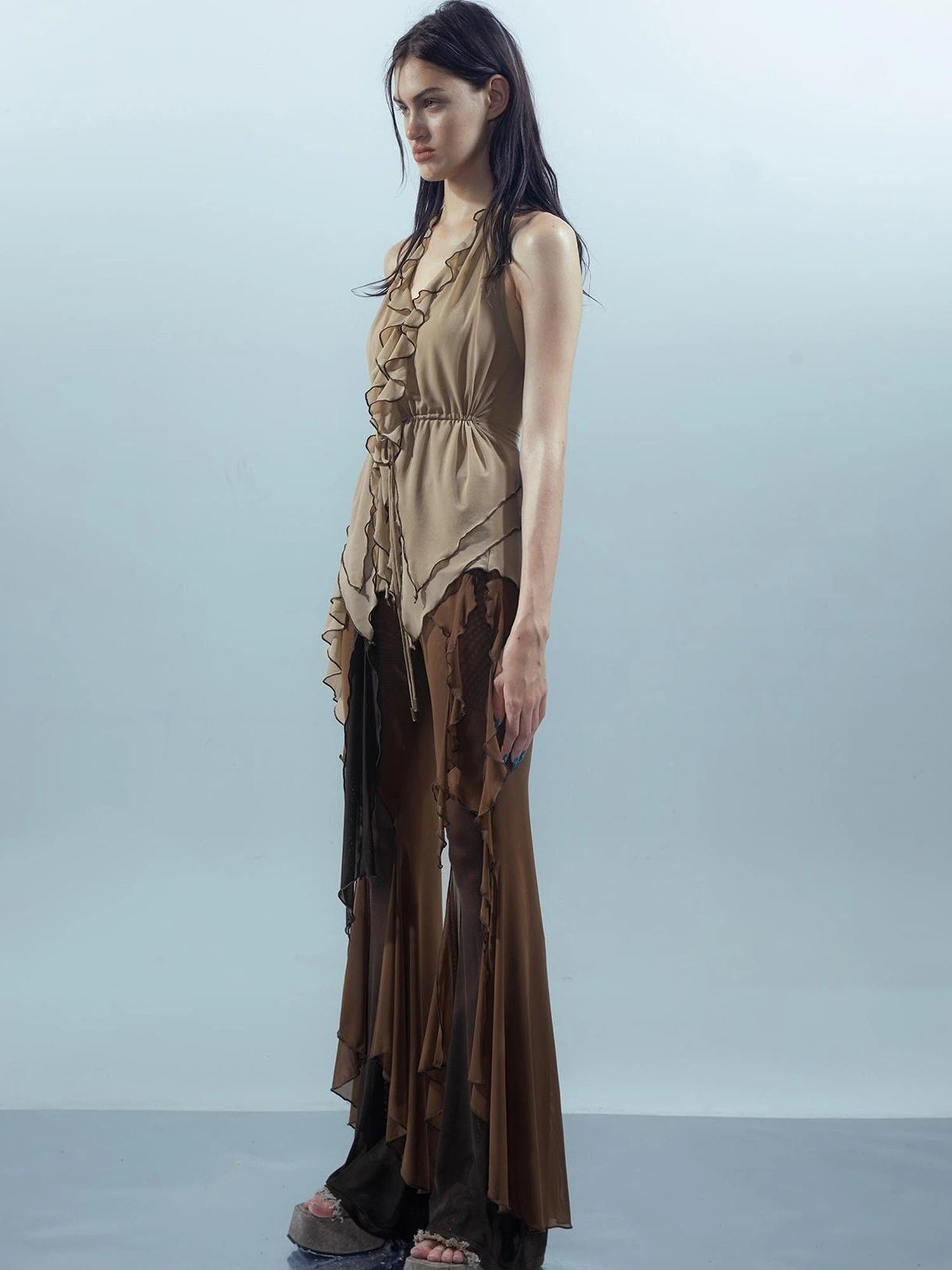 Multi Layer Mesh Gradient Wide Leg Pants