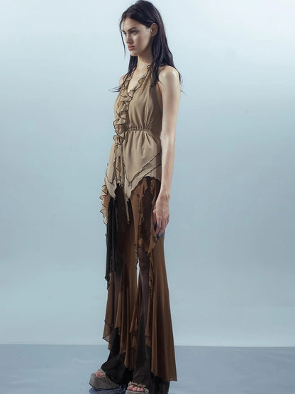 Multi Layer Mesh Gradient Wide Leg Pants