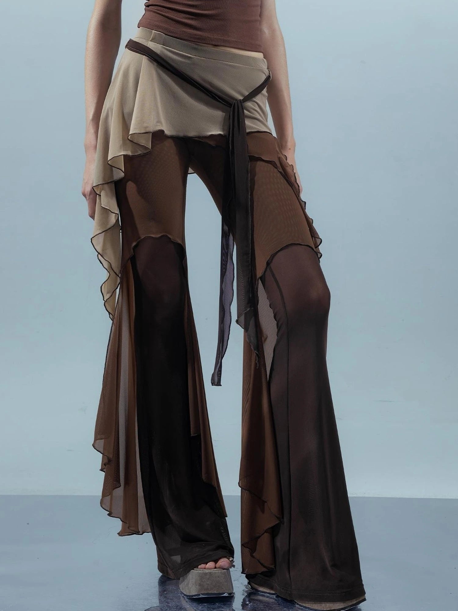 Multi Layer Mesh Gradient Wide Leg Pants