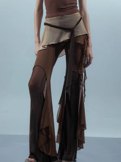 Multi Layer Mesh Gradient Wide Leg Pants