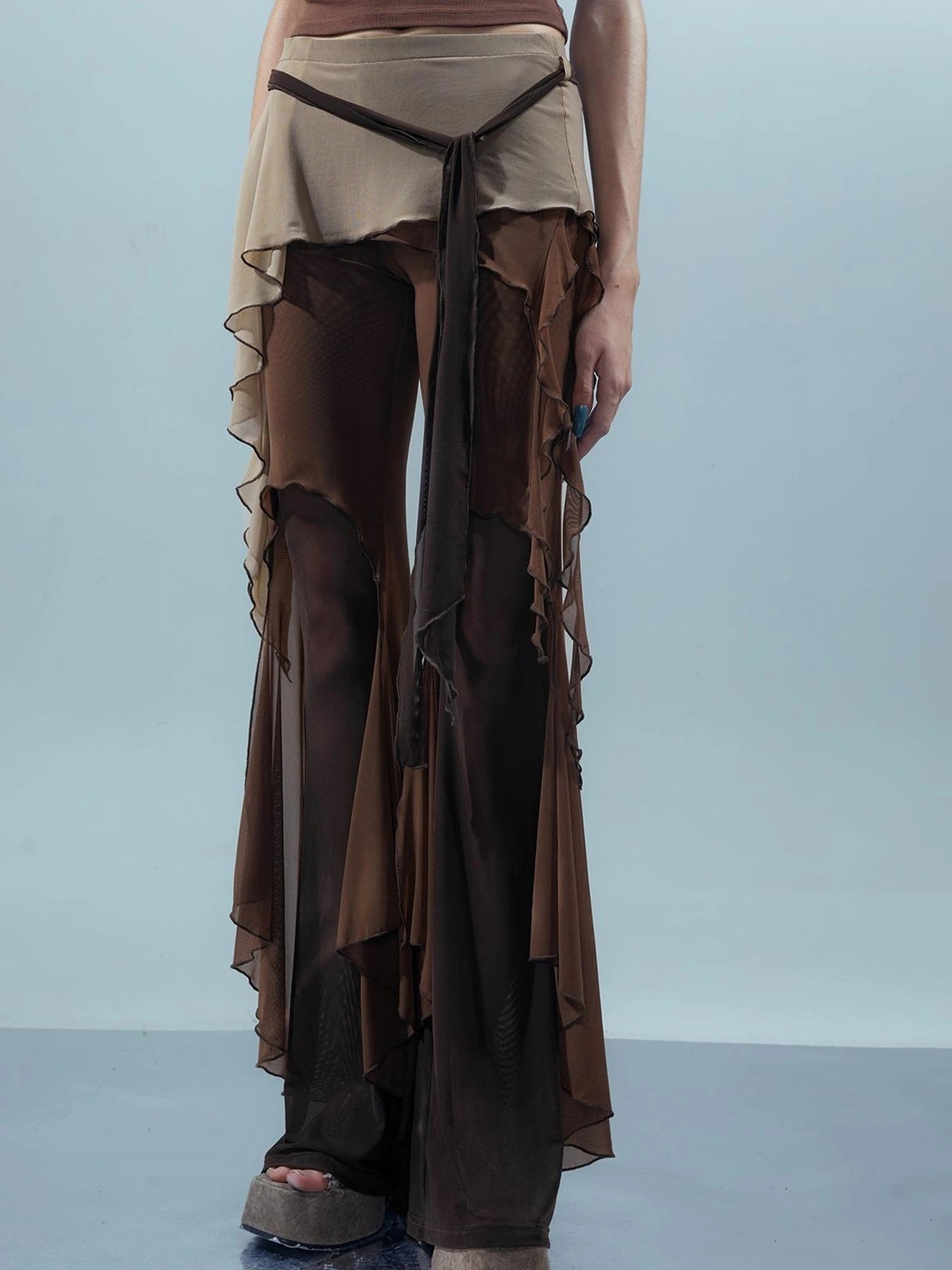 Multi Layer Mesh Gradient Wide Leg Pants