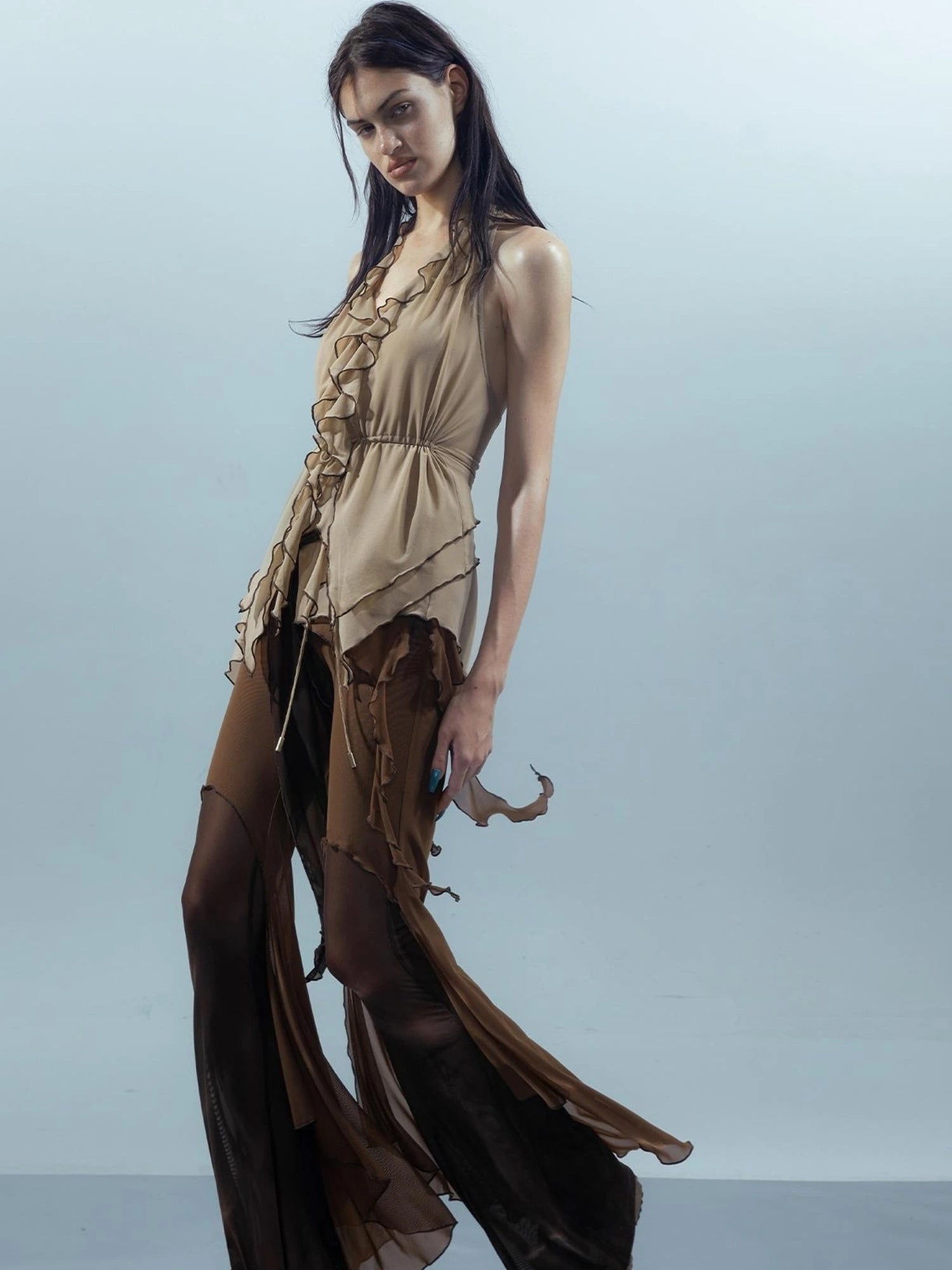 Multi Layer Mesh Gradient Wide Leg Pants