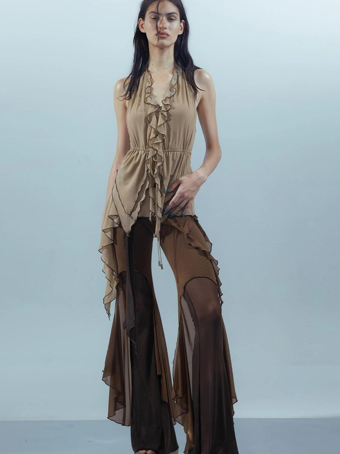Multi Layer Mesh Gradient Wide Leg Pants