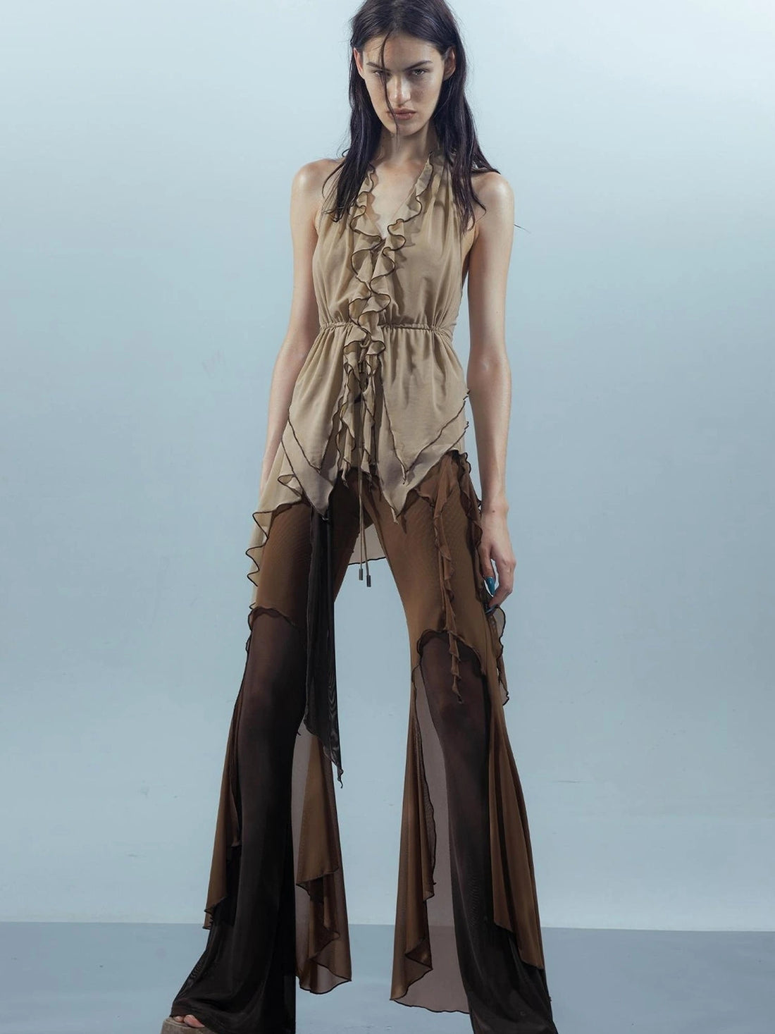 Multi Layer Mesh Gradient Wide Leg Pants