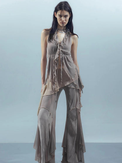 Multi Layer Mesh Gradient Wide Leg Pants