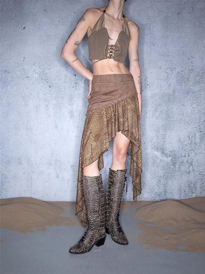 Nomadic Mesh Patchwork Hemline Asymmetrical Skirt