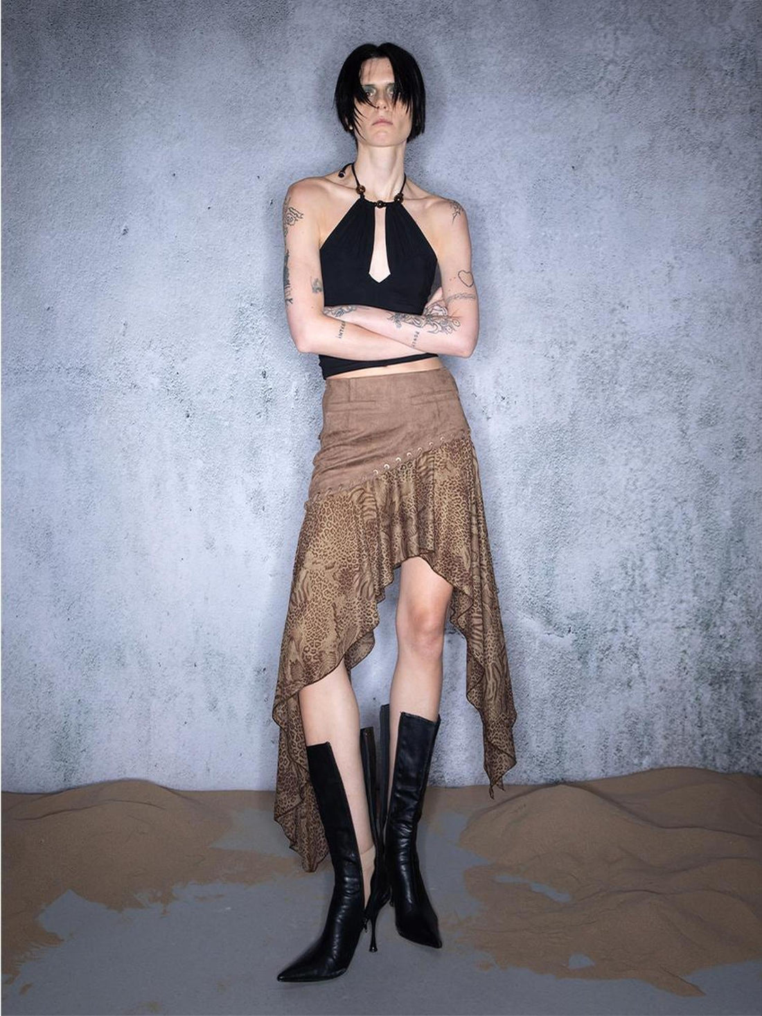 UpdateNN NORTH NODE Nomadic Mesh Patchwork Hemline Asymmetrical Skirt