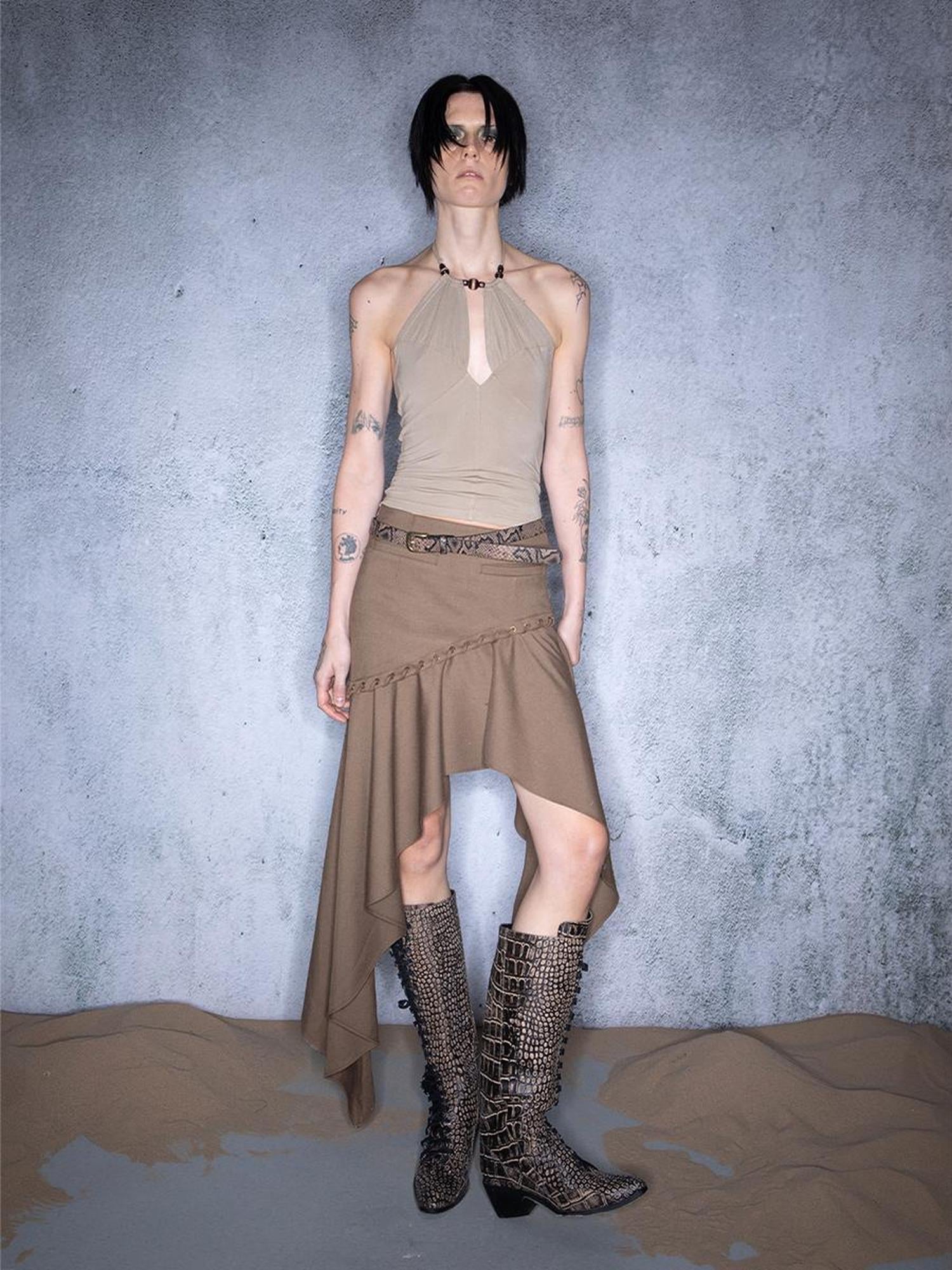 UpdateNN NORTH NODE Nomadic Mesh Patchwork Hemline Asymmetrical Skirt