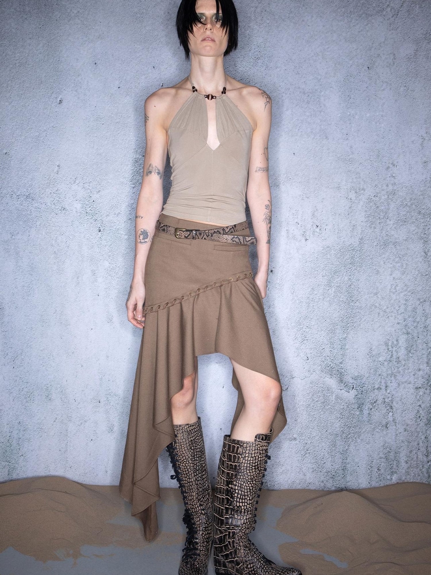 UpdateNN NORTH NODE Nomadic Mesh Patchwork Hemline Asymmetrical Skirt