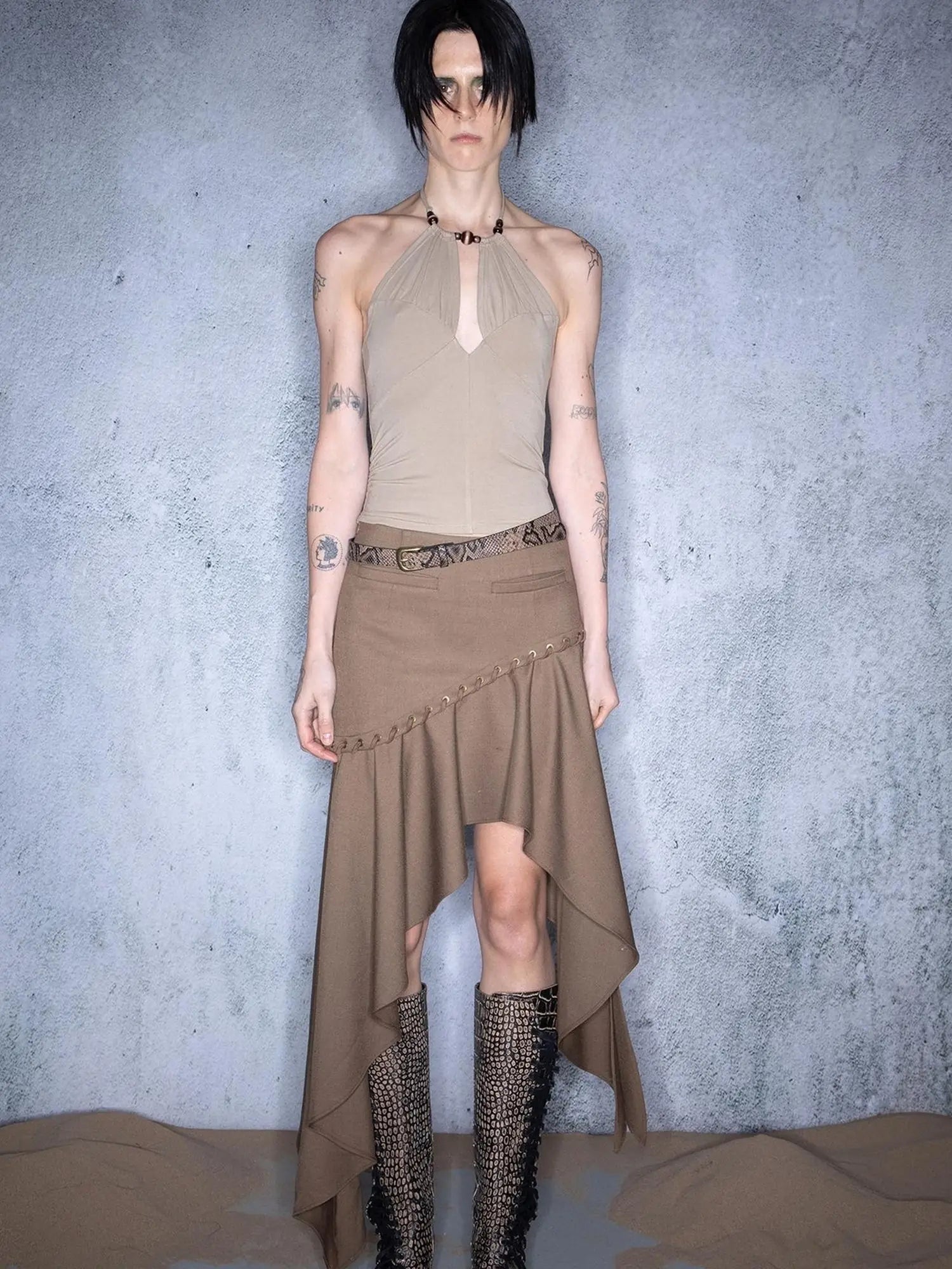 Nomadic Mesh Patchwork Hemline Asymmetrical Skirt