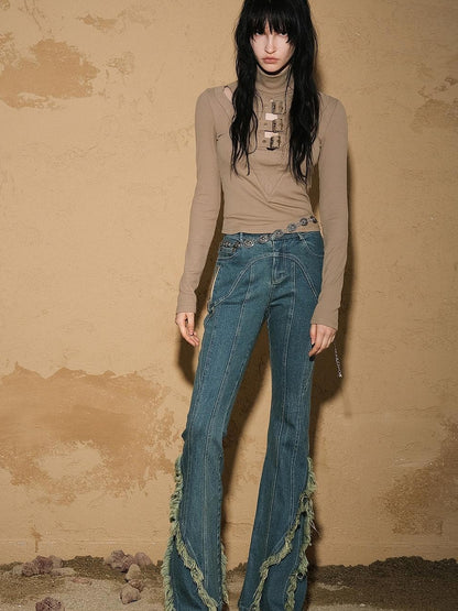 UpdateNN NORTH NODE Original Design Flared Denim With Fringe Hem