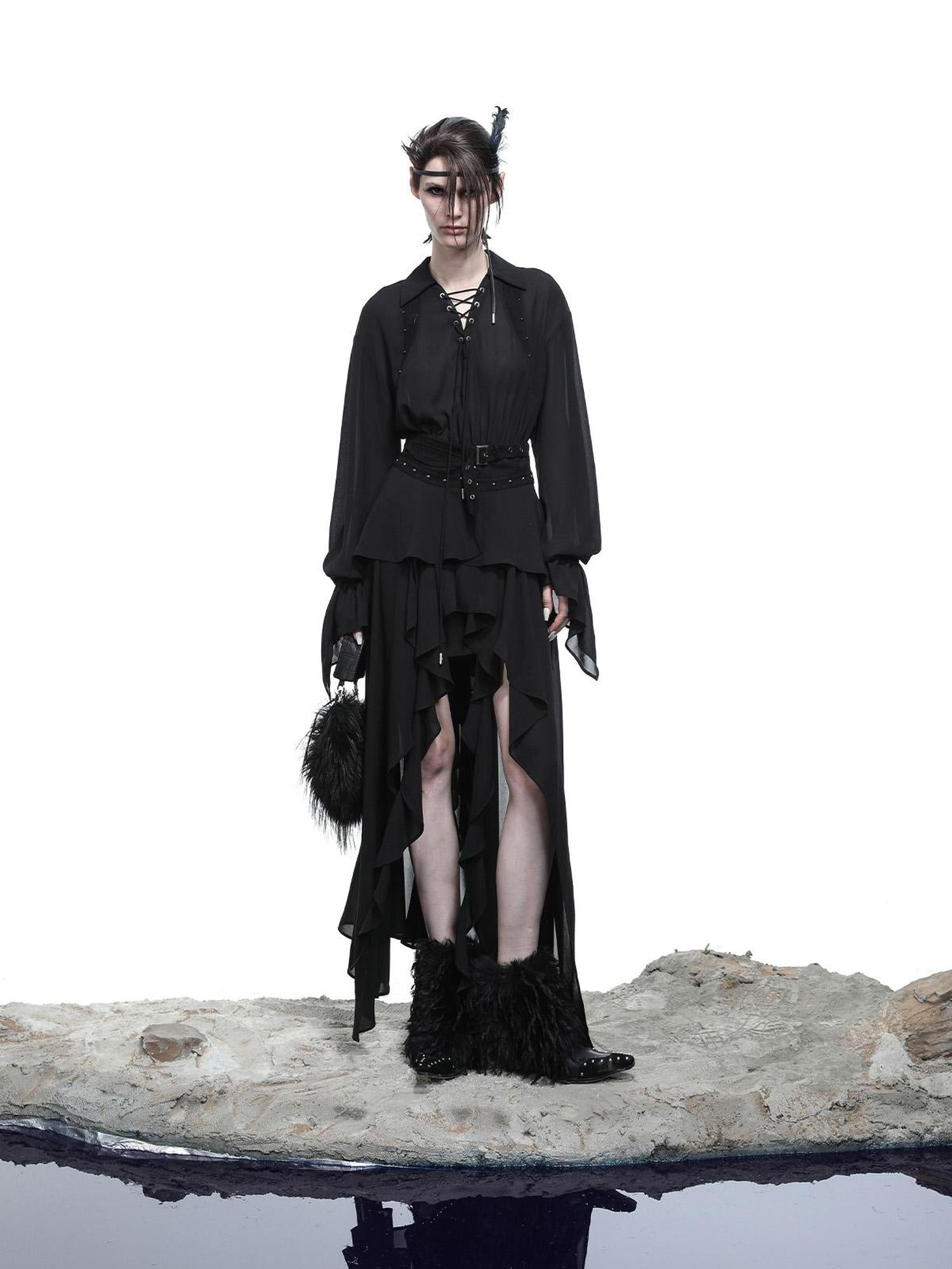 NN NORTH NODE Petal Frilled Chiffon Layered Dress