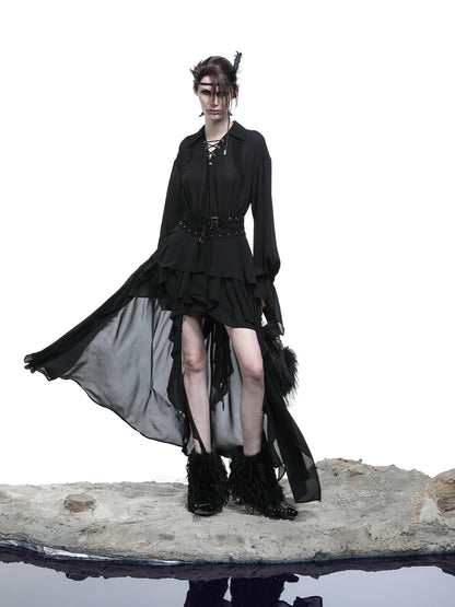 NN NORTH NODE Petal Frilled Chiffon Layered Dress