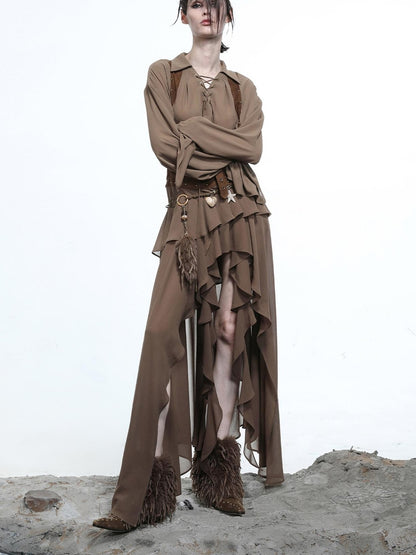 NN NORTH NODE Petal Frilled Chiffon Layered Dress