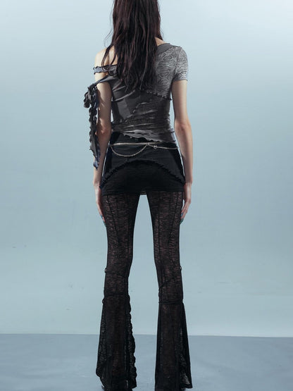 UpdateNN NORTH NODE Piscean Loom Ethereal Threads Asymmetric Knot V-Neck T-Shirt Long-Sleeve