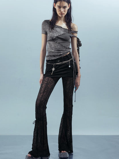 UpdateNN NORTH NODE Piscean Loom Ethereal Threads Asymmetric Knot V-Neck T-Shirt Long-Sleeve