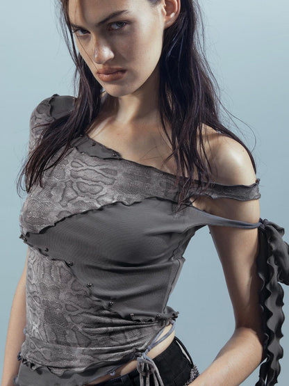 UpdateNN NORTH NODE Piscean Loom Ethereal Threads Asymmetric Knot V-Neck T-Shirt Long-Sleeve