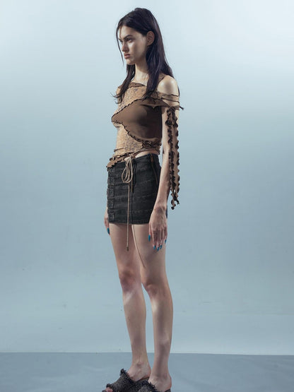 UpdateNN NORTH NODE Piscean Loom Ethereal Threads Asymmetric Knot V-Neck T-Shirt Long-Sleeve