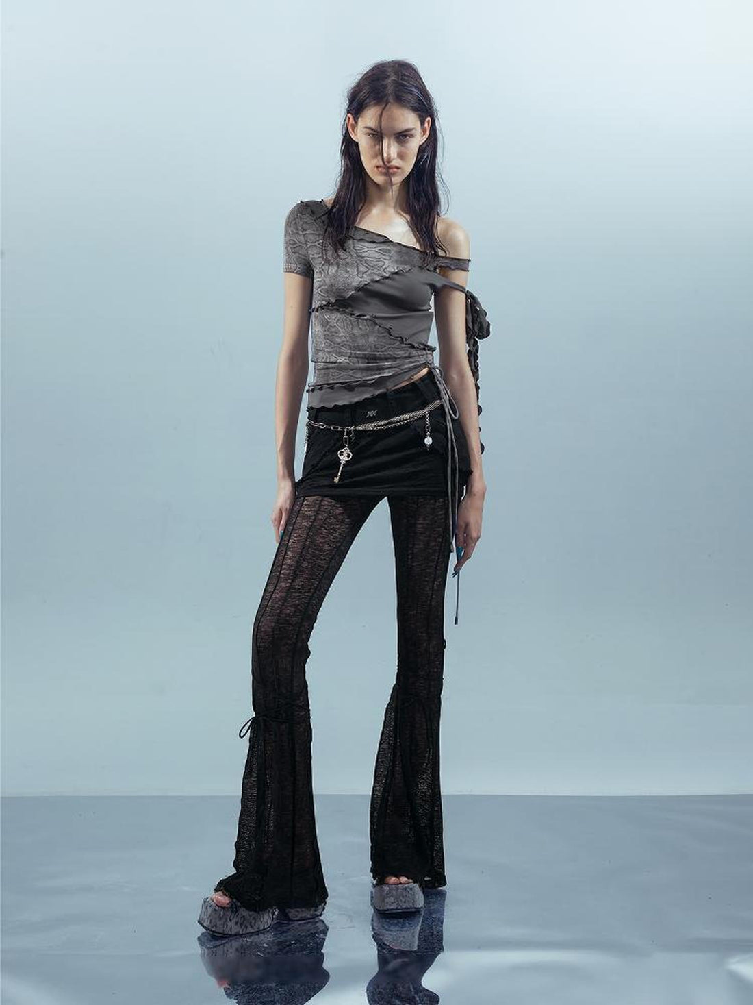 UpdateNN NORTH NODE Piscean Loom Ethereal Threads Asymmetric Knot V-Neck T-Shirt Long-Sleeve