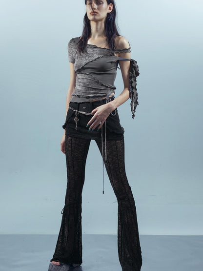 UpdateNN NORTH NODE Piscean Loom Ethereal Threads Asymmetric Knot V-Neck T-Shirt Long-Sleeve