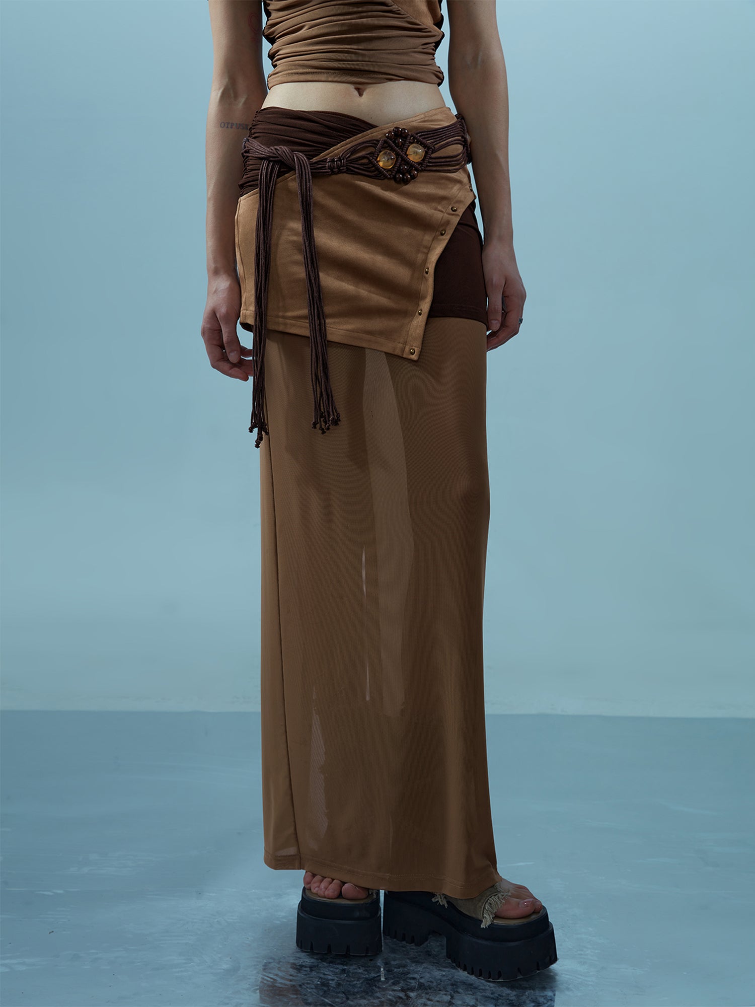 NN NORTH NODE Piscean Loom Ethereal Threads Riveted Mesh Skirt