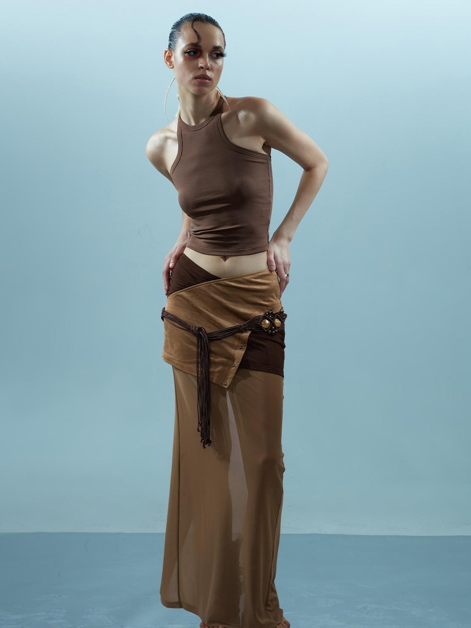 NN NORTH NODE Piscean Loom Ethereal Threads Riveted Mesh Skirt