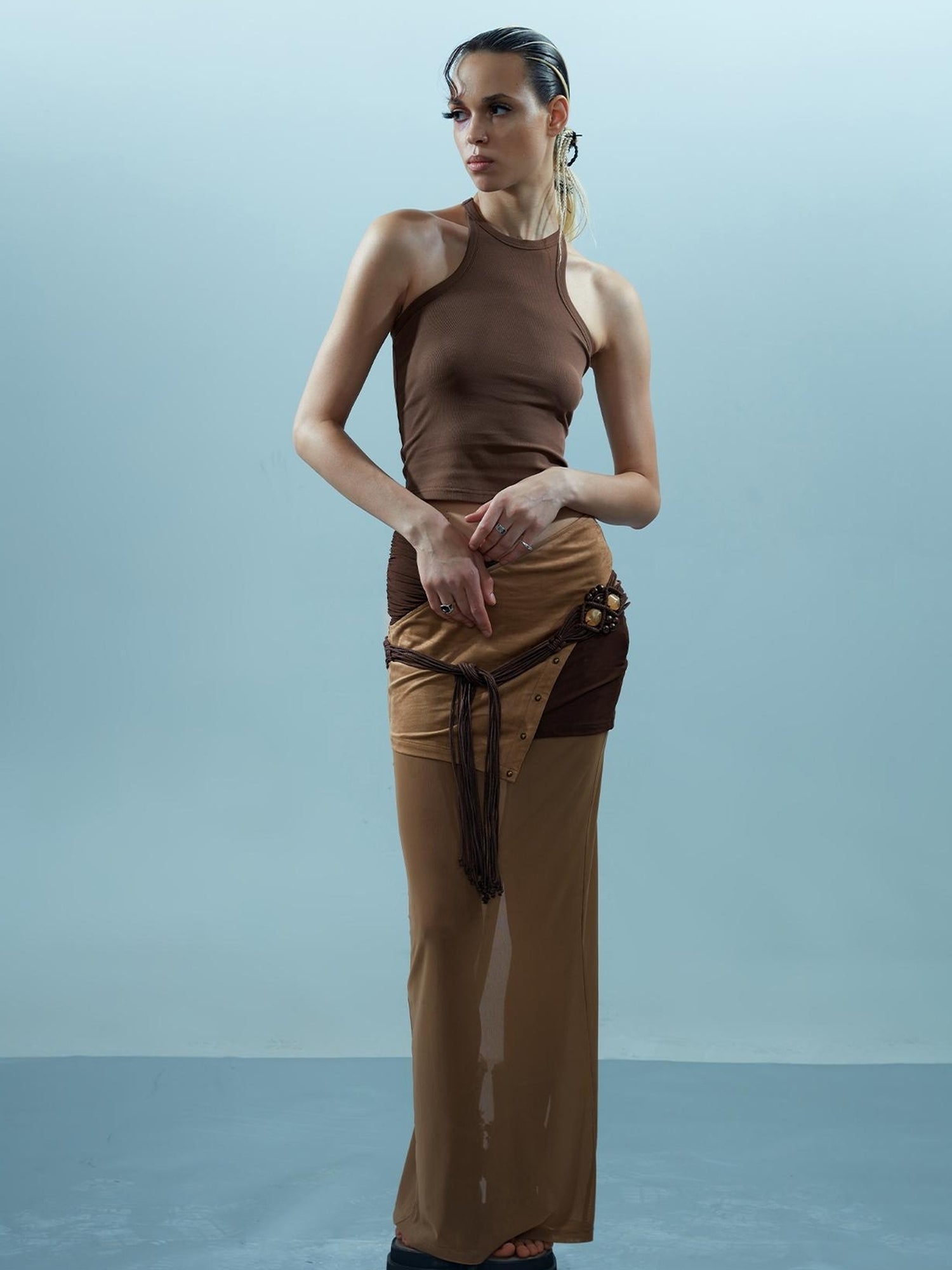 NN NORTH NODE Piscean Loom Ethereal Threads Riveted Mesh Skirt