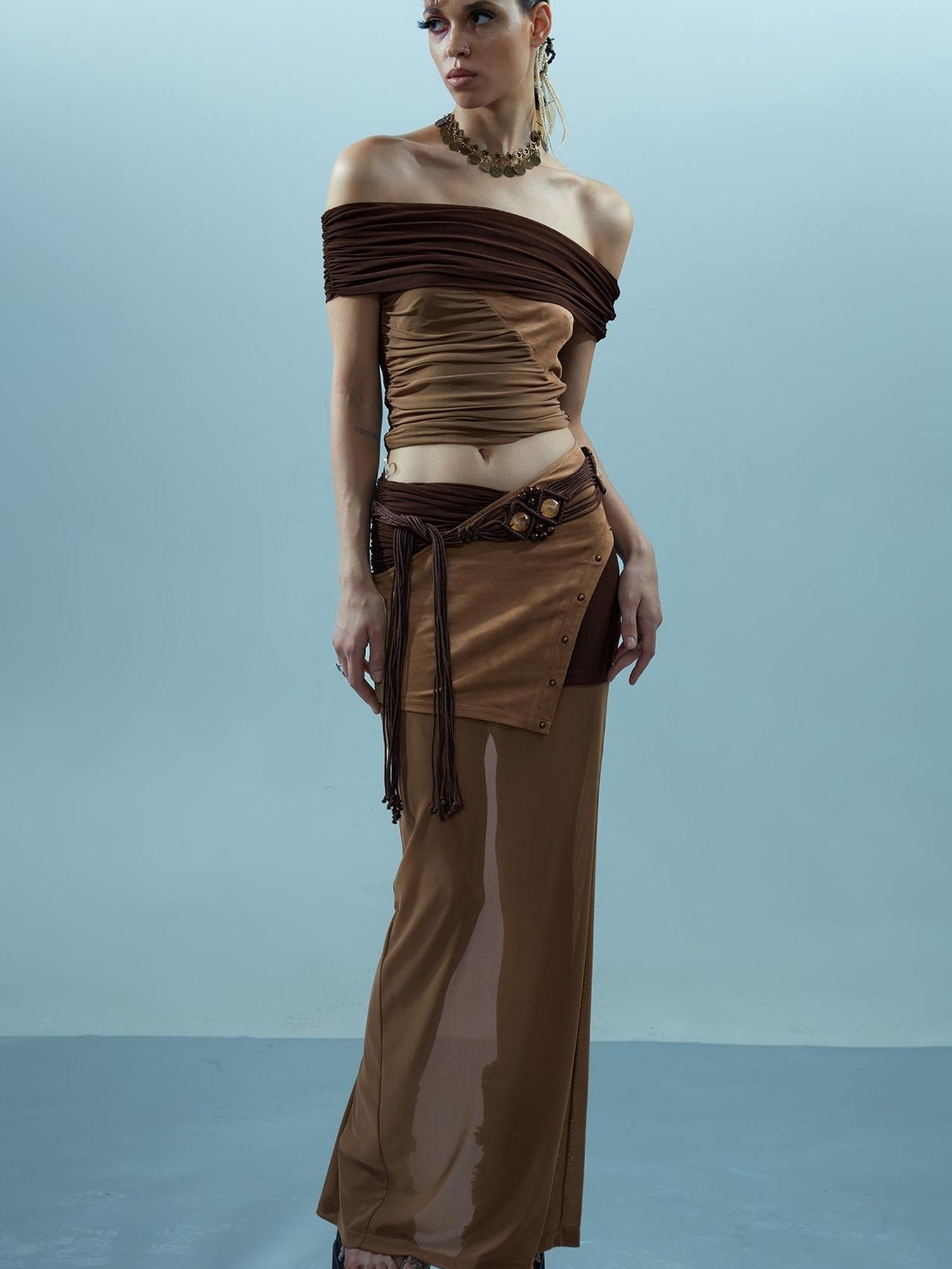 NN NORTH NODE Piscean Loom Ethereal Threads Riveted Mesh Skirt