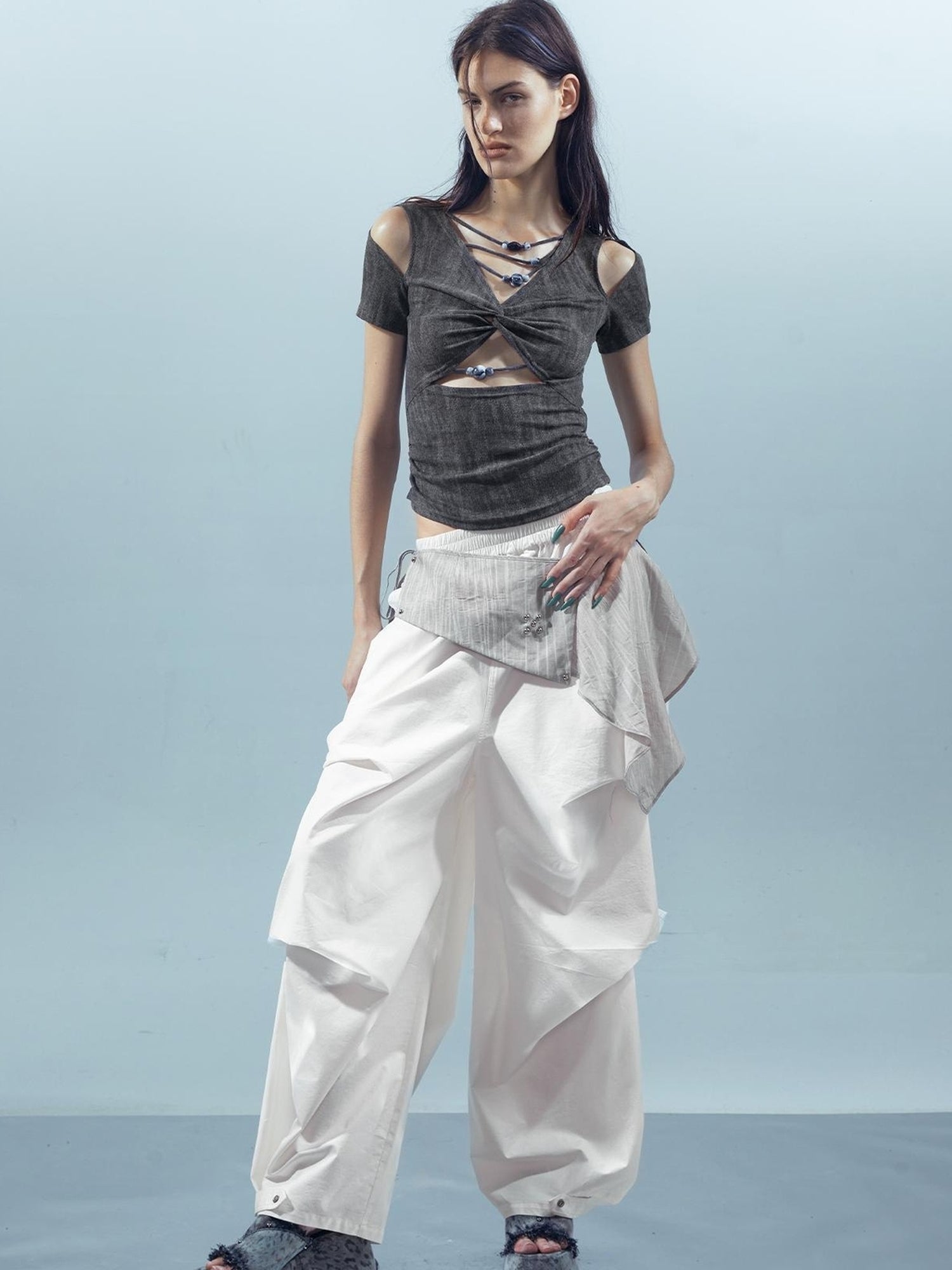 UpdateNN NORTH NODE Piscean Loom Ethereal Threads V-Neck Beaded T-Shirt