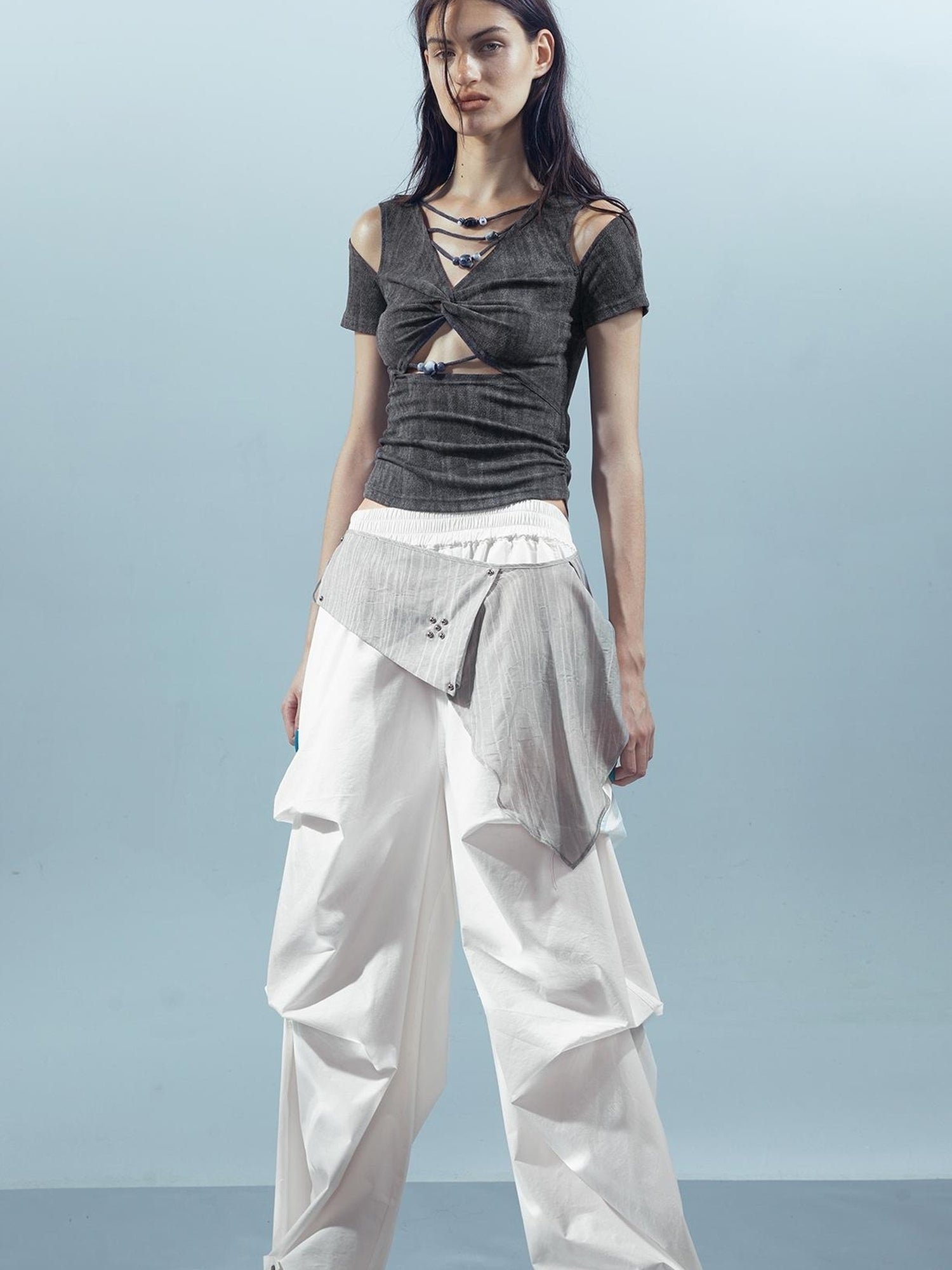 UpdateNN NORTH NODE Piscean Loom Ethereal Threads V-Neck Beaded T-Shirt