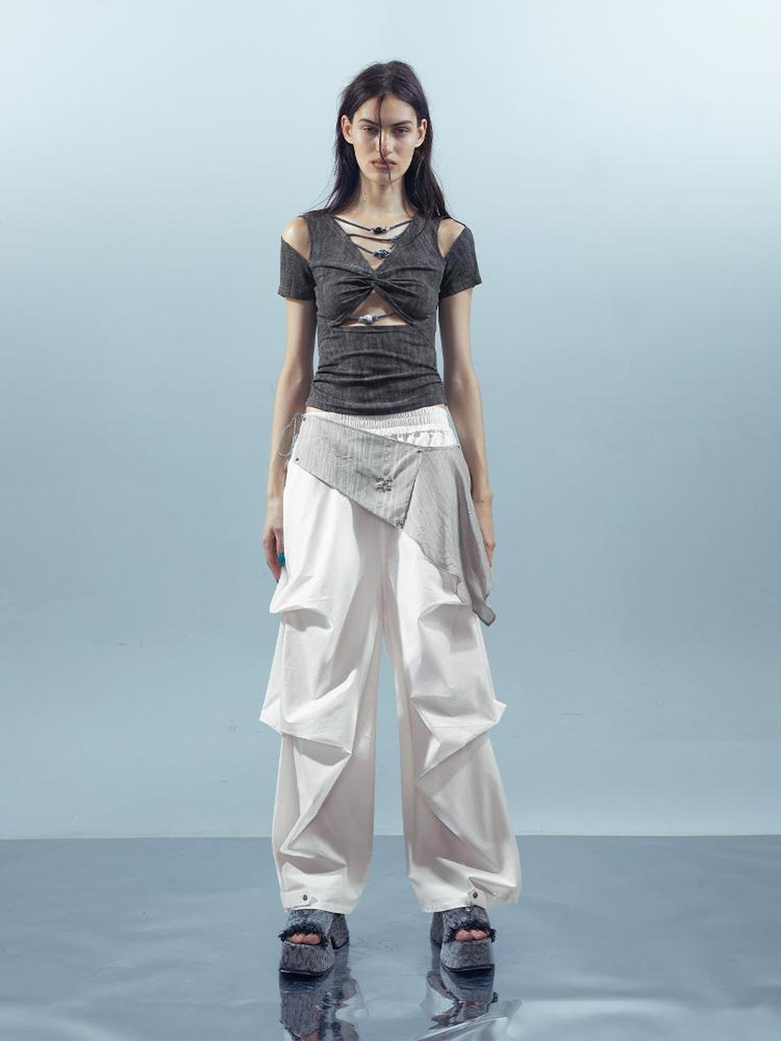 UpdateNN NORTH NODE Piscean Loom Ethereal Threads V-Neck Beaded T-Shirt