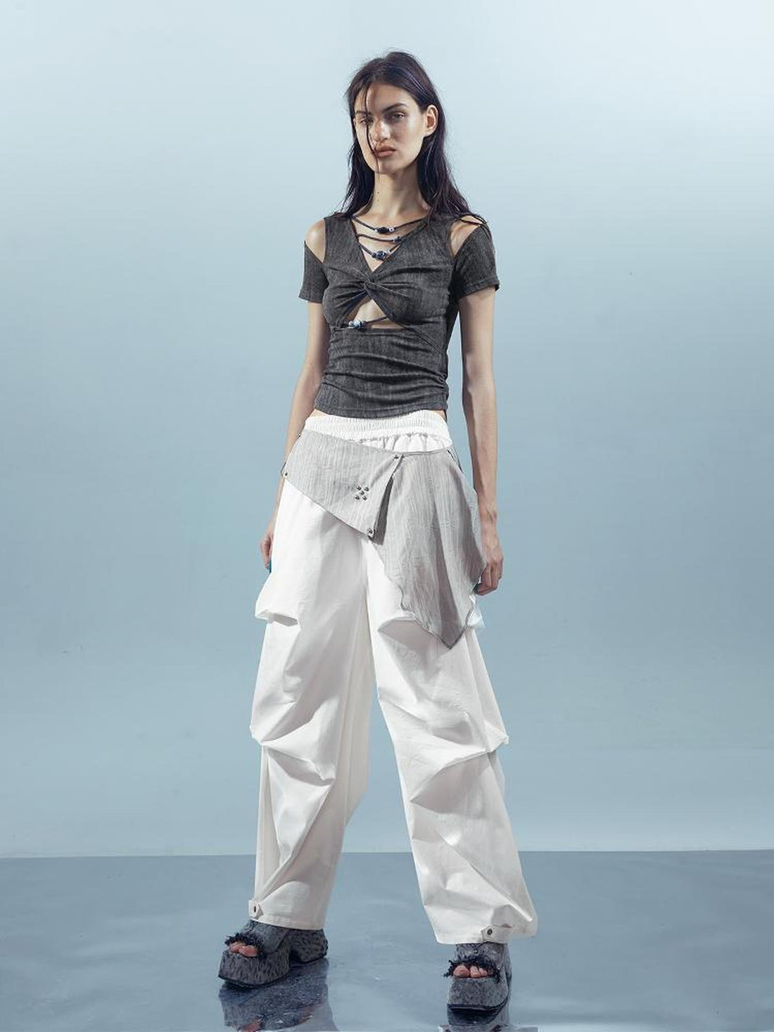 UpdateNN NORTH NODE Piscean Loom Ethereal Threads V-Neck Beaded T-Shirt