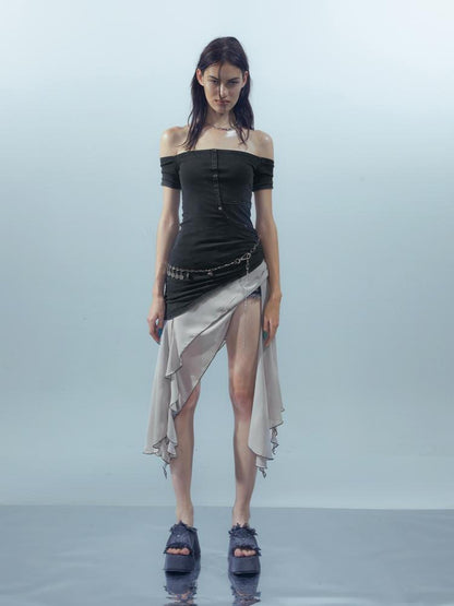 UpdateNN NORTH NODE Piscean Odyssey Ethereal Chiffon Asymmetrical V-Neck T-Shirt Long-Sleeve Dress