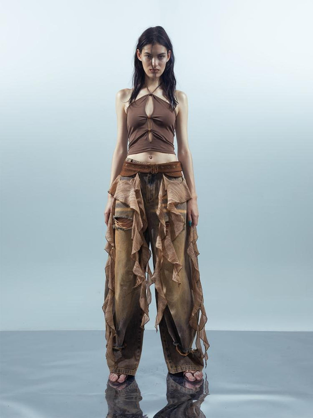 UpdateNN NORTH NODE Pisces Loom Ethereal Threads Cascading Hem V-Neck T-Shirt Long-Sleeve