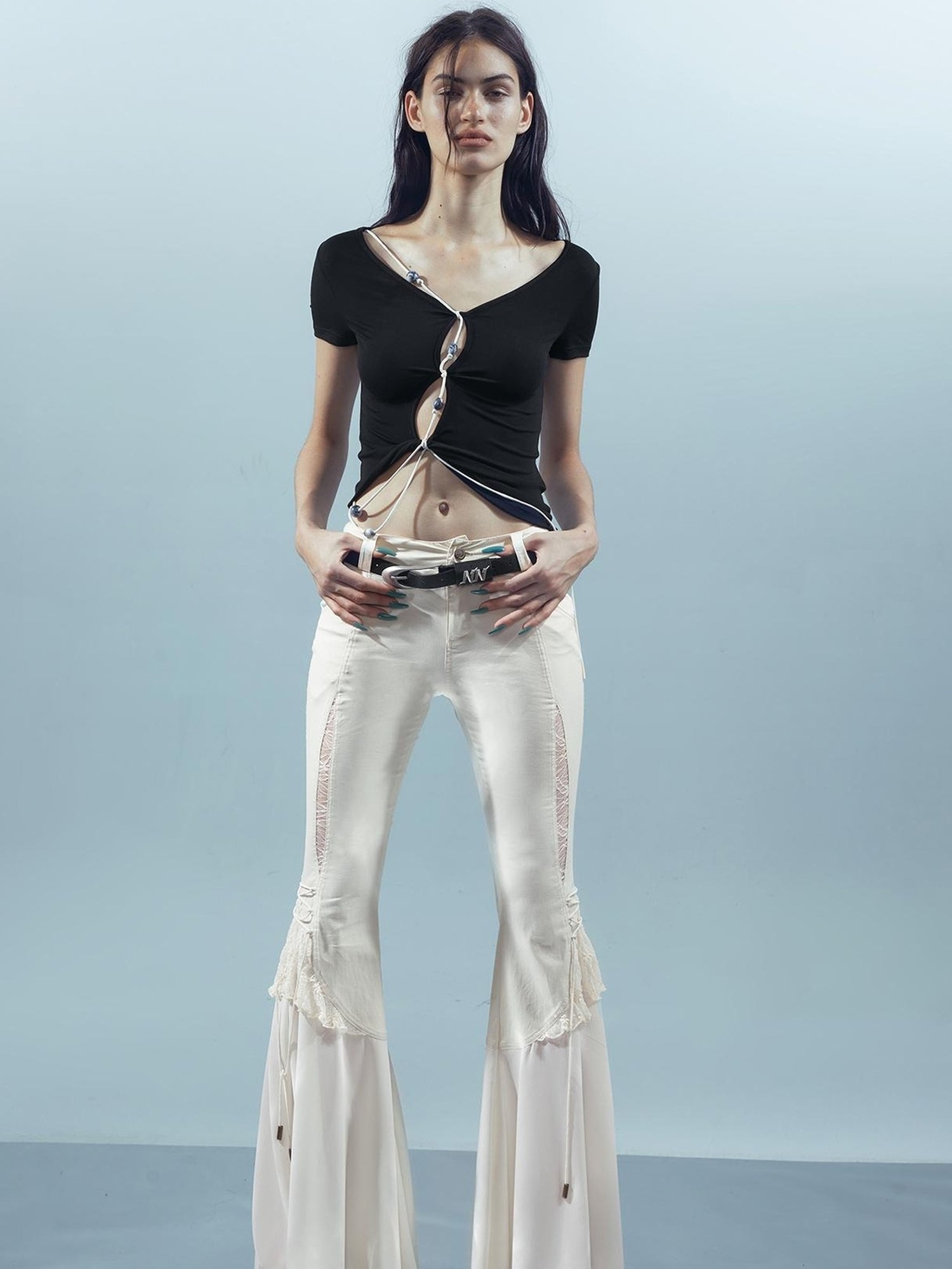 UpdateNN NORTH NODE Pisces Loom Ethereal Threads V-Neck Beaded T-Shirt