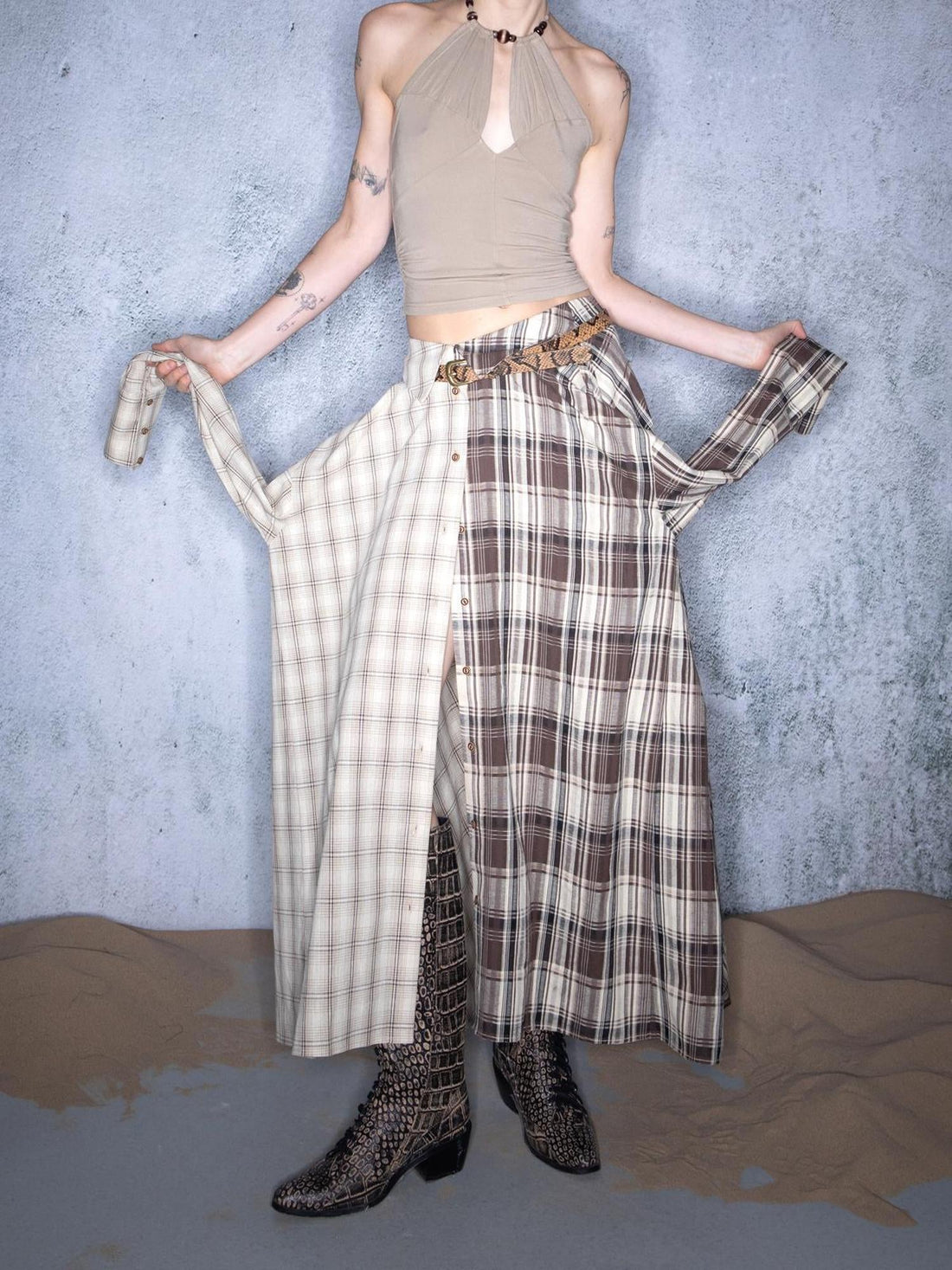 UpdateNN NORTH NODE Plaid Patchwork Multi Way Skirt