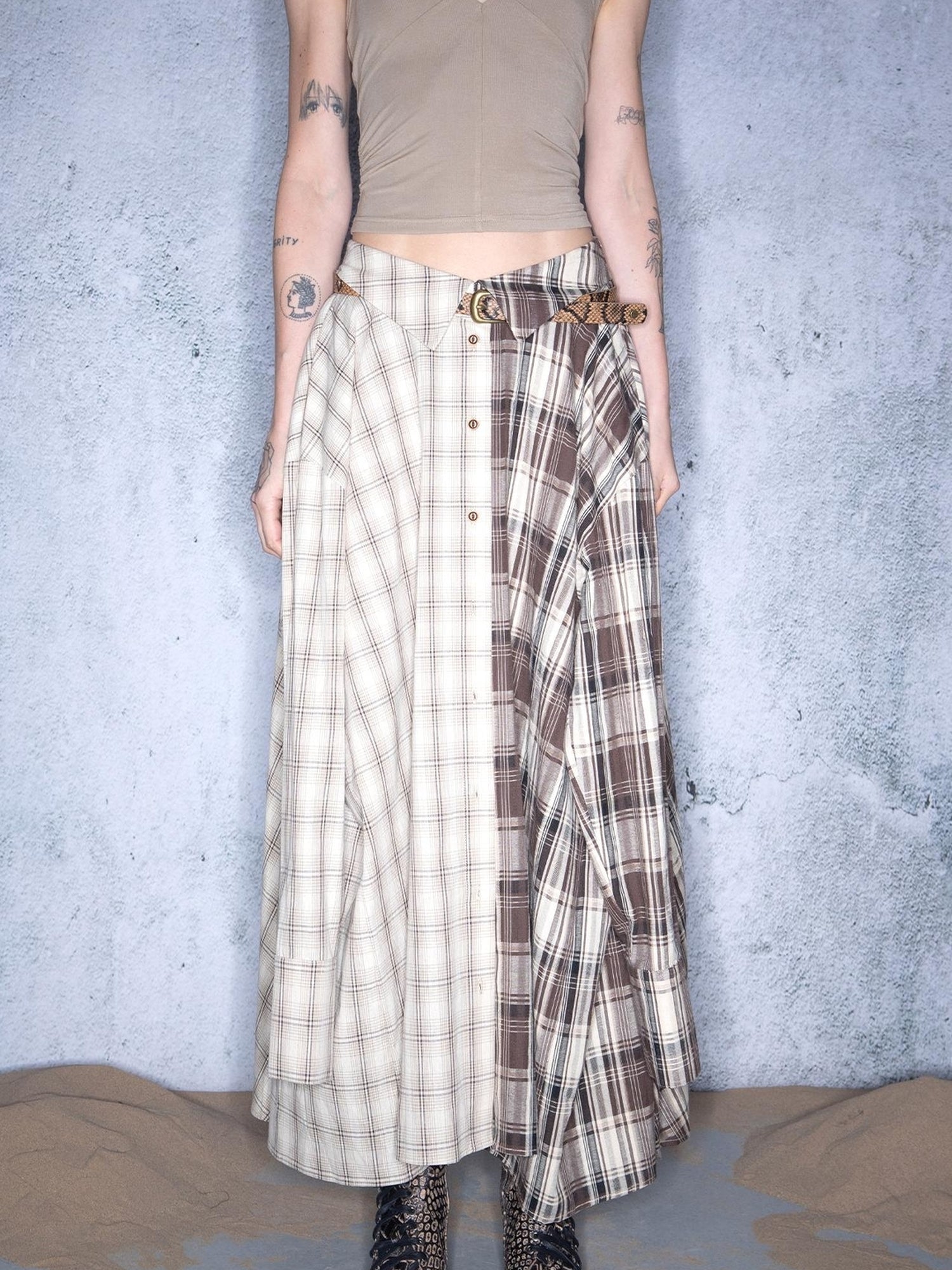 UpdateNN NORTH NODE Plaid Patchwork Multi Way Skirt