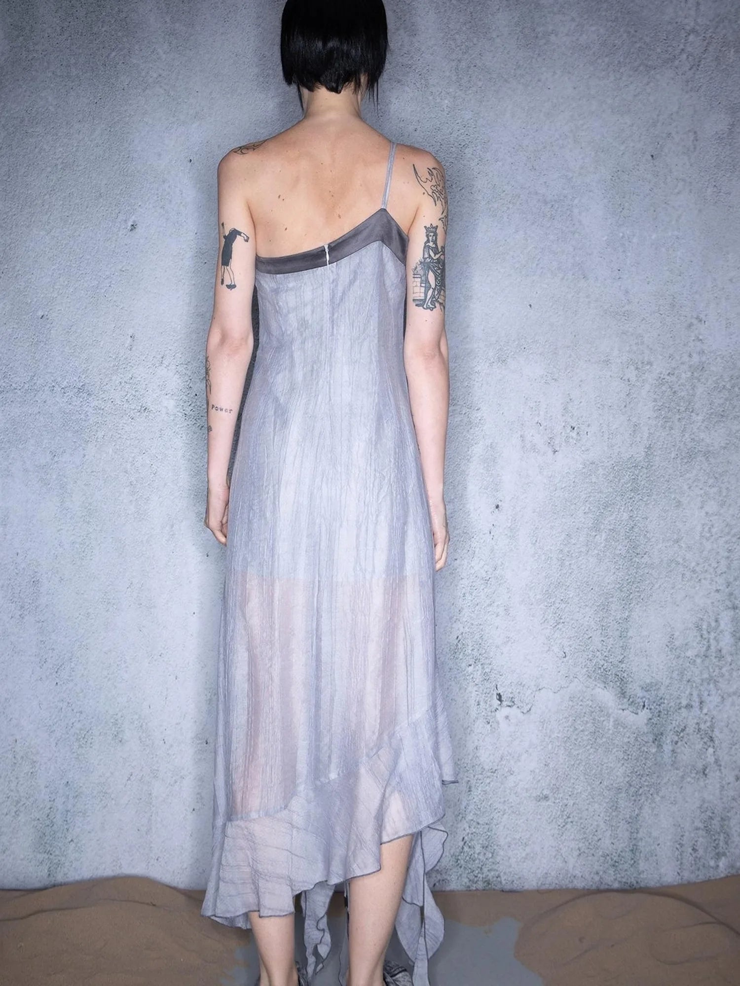 Pleated Asymmetric Tie Detail Nomad Dress V-neck T-shirt Long Sleeve