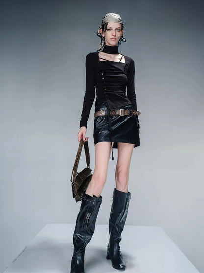 Pleated Drawstring Long Sleeve Base Layer