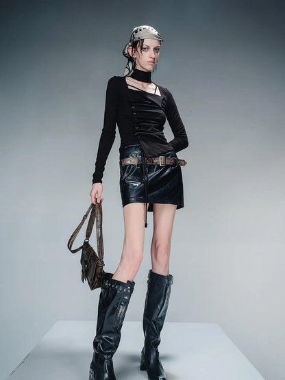 Pleated Drawstring Long Sleeve Base Layer