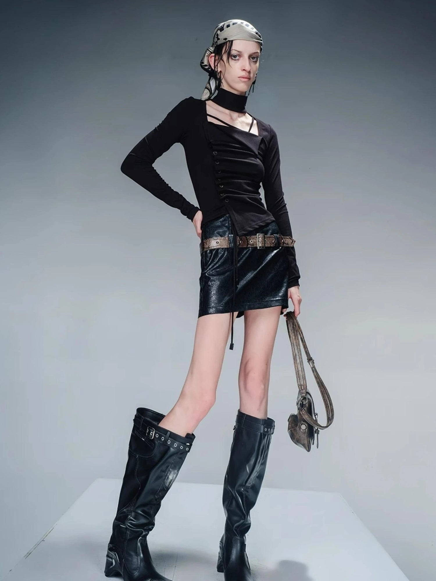 Pleated Drawstring Long Sleeve Base Layer