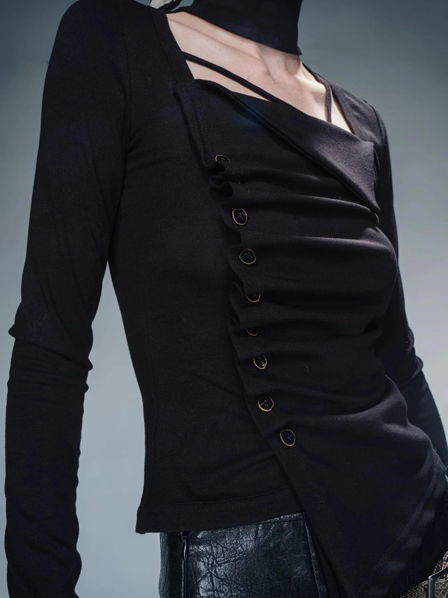 Pleated Drawstring Long Sleeve Base Layer