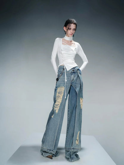 Pleated Drawstring Long Sleeve Base Layer