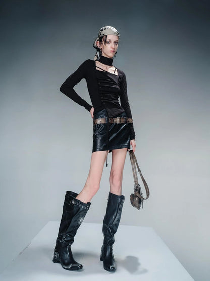 Pleated Drawstring Long Sleeve Base Layer