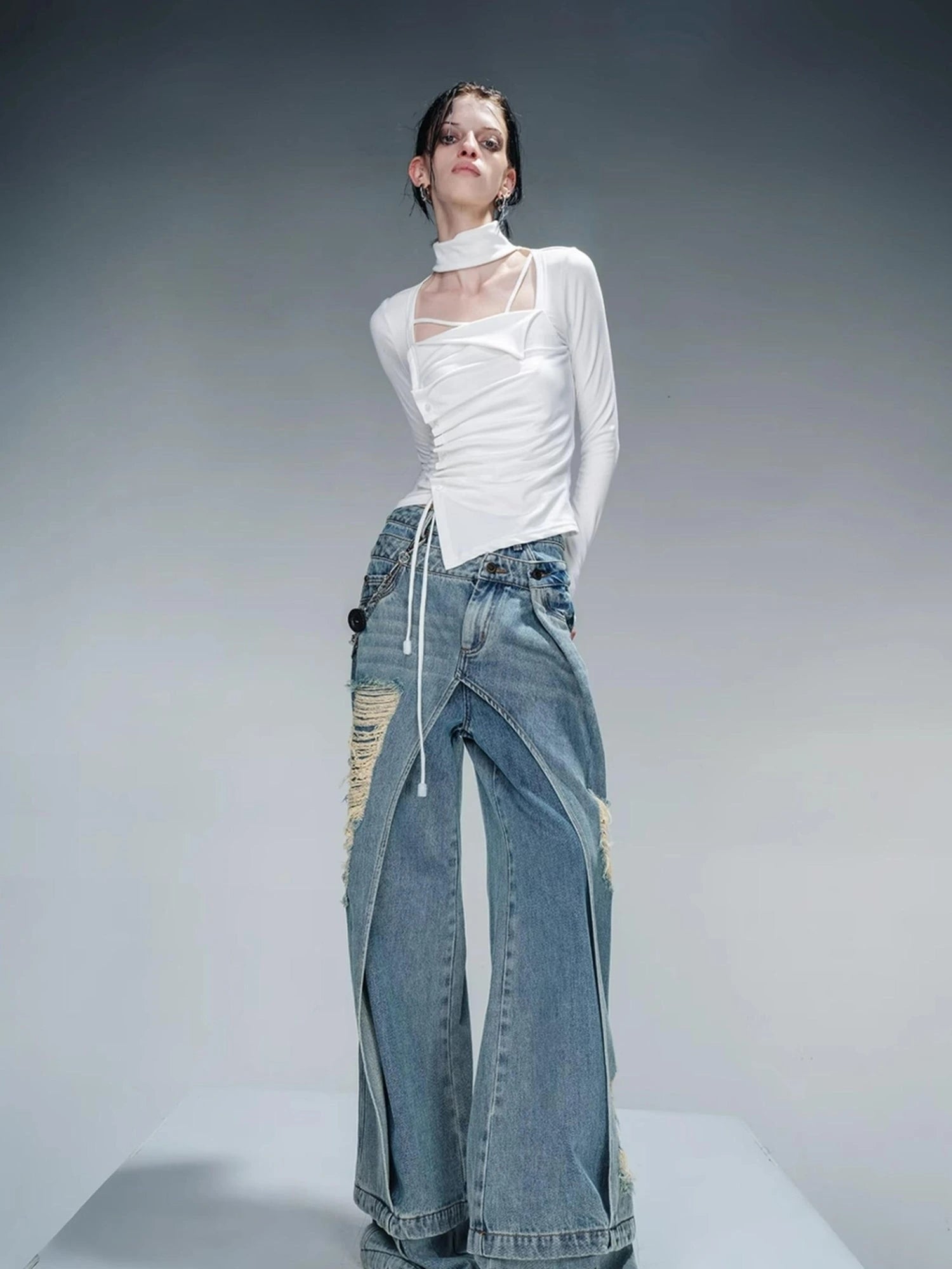 Pleated Drawstring Long Sleeve Base Layer