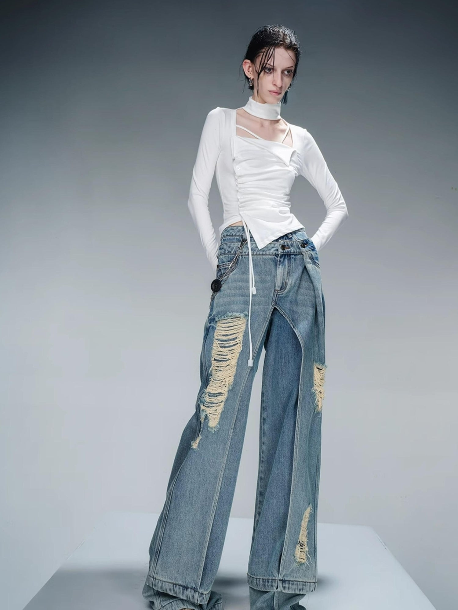NN NORTH NODE Pleated Drawstring Long Sleeve Base Layer