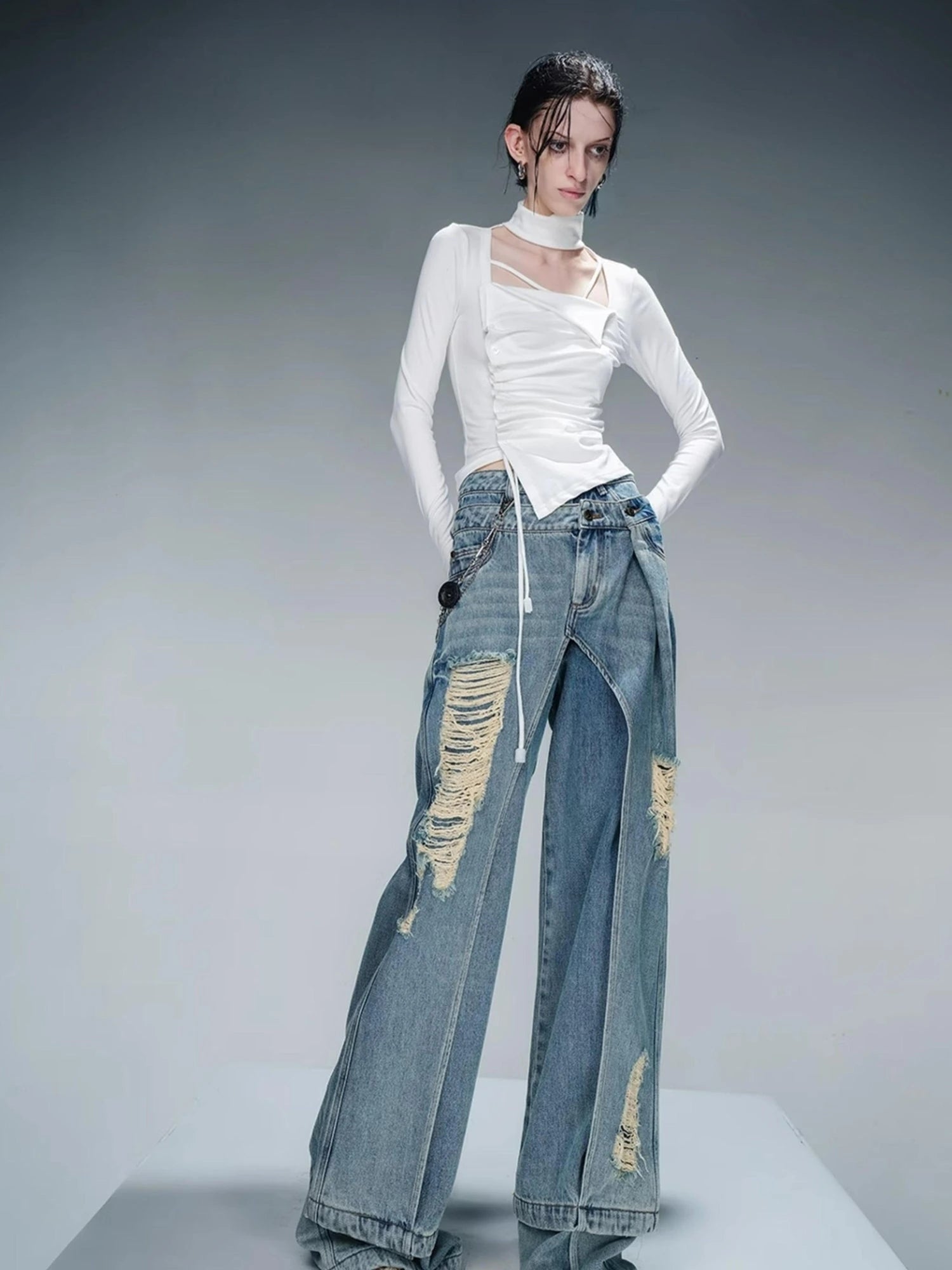 Pleated Drawstring Long Sleeve Base Layer