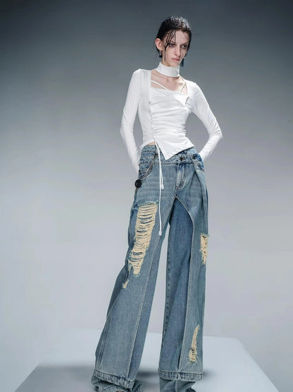 Pleated Drawstring Long Sleeve Base Layer