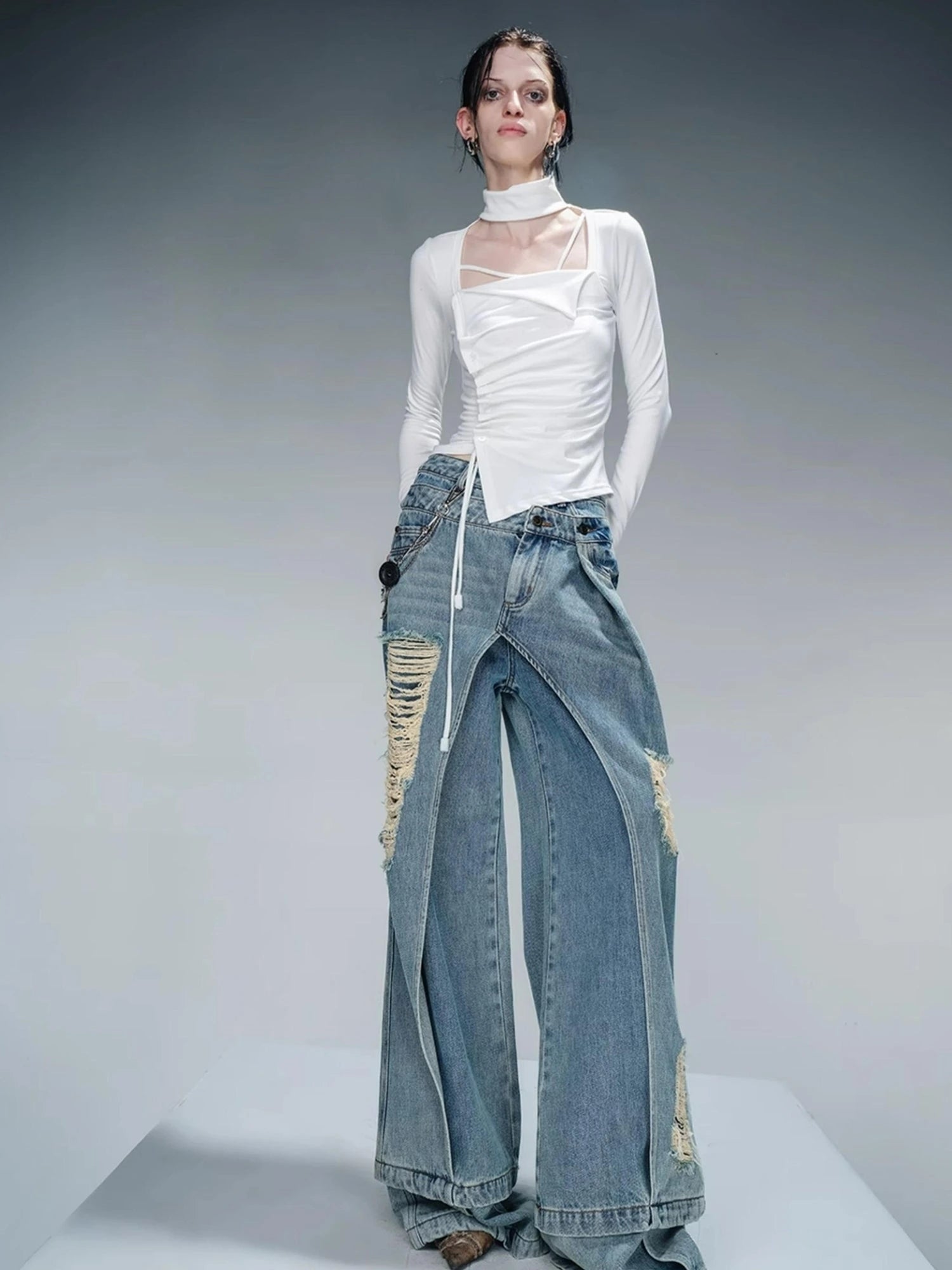 Pleated Drawstring Long Sleeve Base Layer