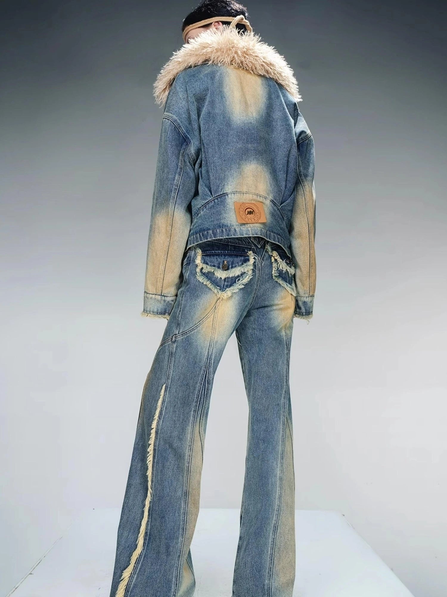 Quilted Denim Jacket With Fur Trim